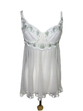 Vintage Y2K Victoria's Secret Sheer White Slip Nightie, Satin Trim, Bridal, 34C